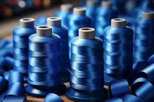 Several spools of thread arranged neatly on a table. photo