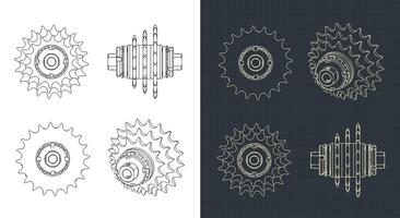 Chain sprocket transmission blueprints vector