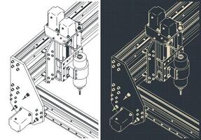 CNC machine for 3D carving isometric blueprints vector