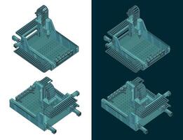 CNC milling machine isometric color drawing vector