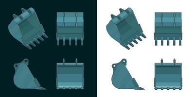 Excavator bucket color drawings vector