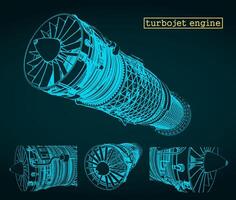 Turbojet engine blueprints vector