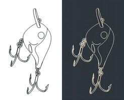 Fishing lure on two hooks blueprints vector