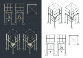 Storage and buffer Silo blueprints set vector