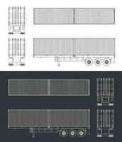 Tri-axle container trailer blueprints vector