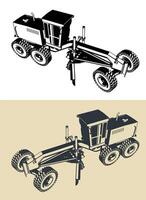 Stylized illustrations of a road grader vector