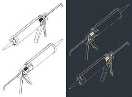 Caulking gun isometric blueprints vector