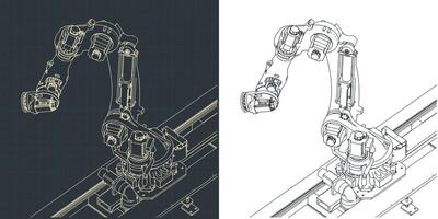 Robotic arm for automated production lines blueprints vector