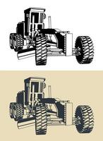 Stylized illustrations of a road grader vector