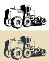 Stylized illustrations of a road grader vector