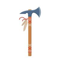 Tomahawk axe decorated with feathers. Native american indians tomahawk. vector