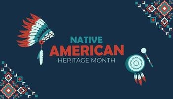 nativo americano patrimonio mes. bandera, póster, tarjeta, contenido para social medios de comunicación con el texto nativo americano patrimonio mes. azul antecedentes con nacional ornamento. vector