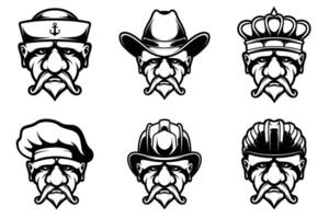 Old Man Head Mascot Bundle Outline Version vector