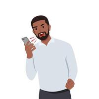 Young black businessman Angry on smartphone. Stressful man business shouting and screaming. vector