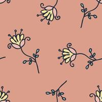 Hand drawn summer flowers seamless pattern in simple doodle style. Perfect print for tee, paper, textile and fabric. Floral illustration for decor and design. vector