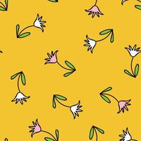 Hand drawn tulip flower simple doodle seamless pattern. Perfect print for tee, paper, textile and fabric. Summer illustration for decor and design. vector
