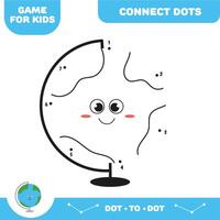 Globe character. Connect dots for kids. Dot to dot educational game. Activity worksheet. Illustration. vector