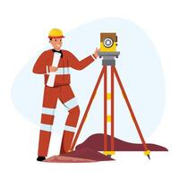 Surveyor measuring land construction in flat cartoon illustration vector