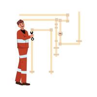 Plumber moustache fixing pipes. Engineering concept vector