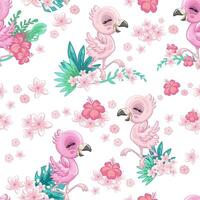 Cute flamingo on a white background seamless pattern vector