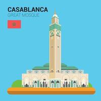 monumentos y puntos de referencia recopilación. genial mezquita de casablanca. casa blanca, Marruecos vector