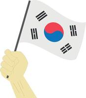 Hand holding and raising the national flag of South Korea vector