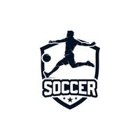 Soccer emblem with a silhouette of the player logo vector