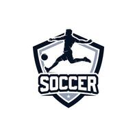 Soccer emblem with a silhouette of the player logo vector