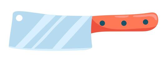 Chef knife in flat design. Chopper cleaver knife with big metallic blade. illustration isolated. vector