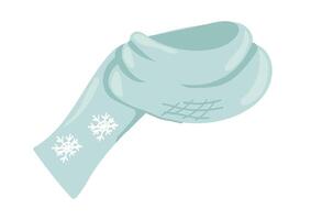 Warm knitted scarf in flat design. Seasonal neck accessory with snowflakes. illustration isolated. vector