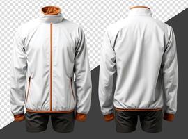 Plain white jacket mockup, Front and back view, isolated on transparent background, photo