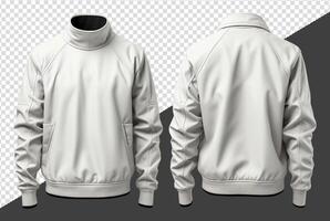 Plain white jacket mockup, Front and back view, isolated on transparent background, photo