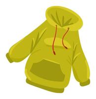 Cute green hoodie in flat design. Hooded sweatshirt with kangaroo pocket. illustration isolated. vector