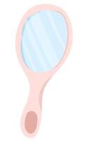 Pink hand mirror in flat design. Vintage reflection accessory for makeup. illustration isolated. vector