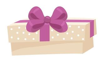 Gift box in flat design. Present or prize package with purple bow ribbon. illustration isolated. vector