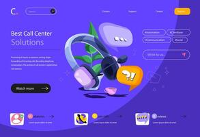 Call center concept in flat cartoon design for homepage layout. Online customer support, problem solving, consulting and chatting with clients. illustration for landing page and web banner vector