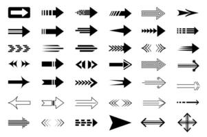 Arrows isolated graphic elements set in flat design. Bundle of different black line cursors and directions pointers, navigation arrowhead buttons for application interface. illustration. vector