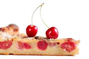 A slice of homemade cherry pie or clafoutis photo