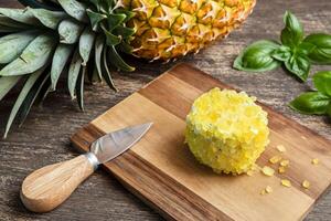 Goat cheese with pineapple and a cheese knife photo