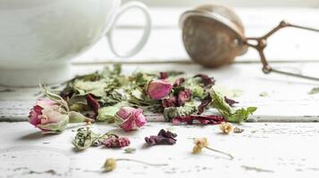 Herbal tea in a white cup photo