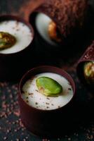 pistachio pudding with chocolate and pistachio photo