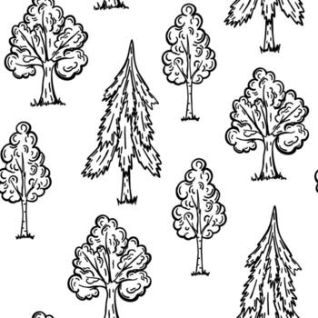 modelo con arboles en garabatear estilo vector