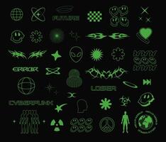 Cyberpunk and retro futurism icon set. Retro poster elements. vector