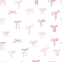 Pink bow. Cute seamless pattern. Elegant coquette hand drawn ribbon vector