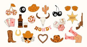 Cowboy. Groovy cowboy icons set. vector