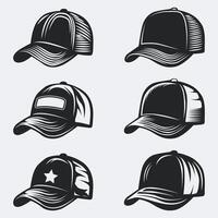 Trucker Hat Silhouette Set Silhouettes Bundle Collection vector