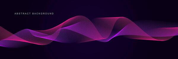 Dark purple abstract background with glowing waves. Shiny lines design element. Modern pink blue gradient flowing wave lines. Futuristic technology concept. illustration vector