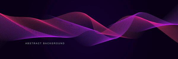 Dark purple abstract background with glowing waves. Shiny lines design element. Modern pink blue gradient flowing wave lines. Futuristic technology concept. illustration vector