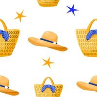 Pattern summer of bag and beach hat vector