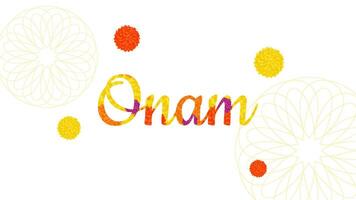 Onam Indian Festival Kerala State. Floral patterns. Text from flowers. Happy Onam holiday. Poster Banner Design. illustration. vector